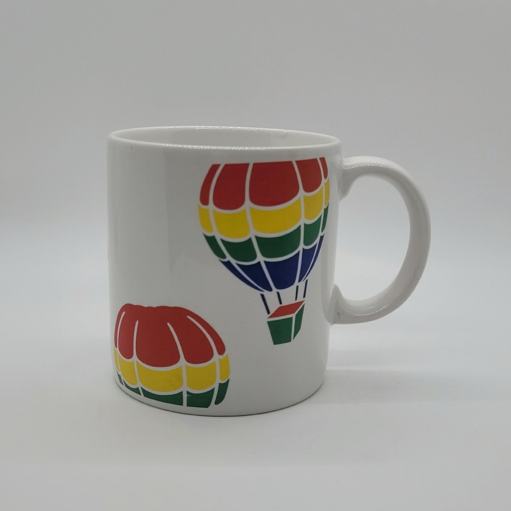 Vintage FTD Hot Air Balloon Coffee Mug White Ceramic Primary Colors Korea Retro